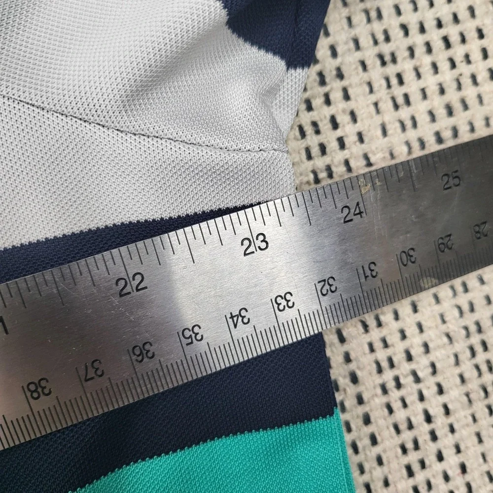 RLX‎ Ralph Lauren Polo Shirt Mens Large Blue Green Striped Golf Short Sleeve